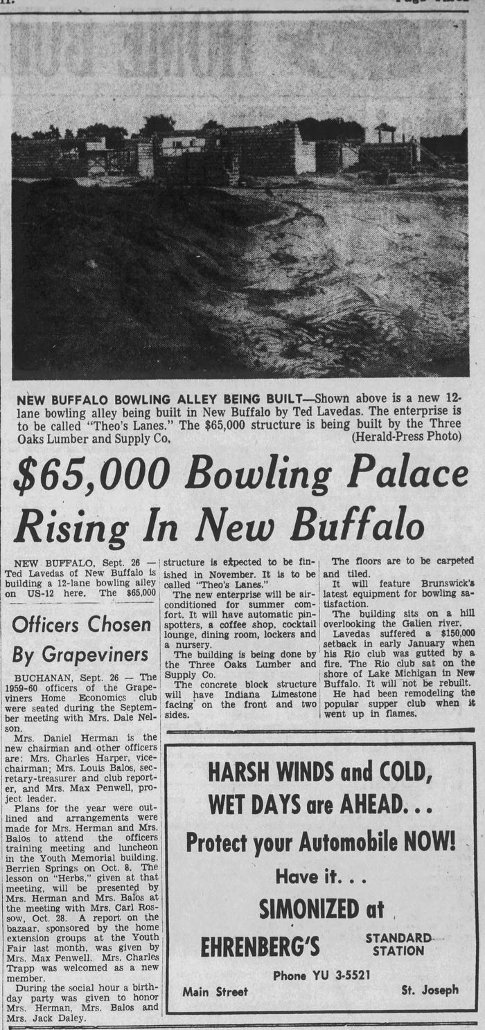 Theos Lanes (Diamond Bowl) - Sep 26 1959 Article On Opening (newer photo)